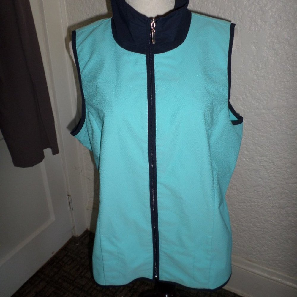 Chico's Weekends Aqua Navy Full Zip Vest Chico's 2 M/L
